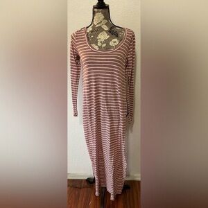 Striped Long Sleeve Maxi Dress - Rose/White